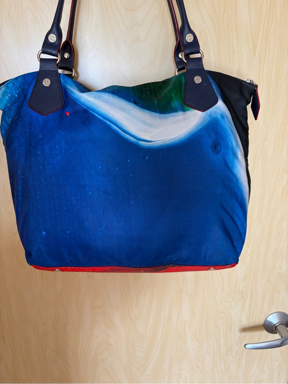 MZ Wallace Cosmic Shoulder Bag Nylon Blue White Red Zip Close - Picture 3 of 14